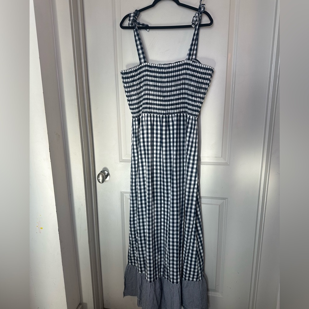 Amalli Talli Blue/White Gingham Check Cotton Smocked Front Maxi Tall Dress, XL - Picture 3 of 11